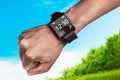 Human hand wearing smart watch Royalty Free Stock Photo