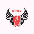 Human hand and wings.Red fist and wing icon.Force icon.Power and