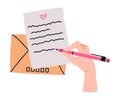 Human Hand Write Letter with Pen Vector Illustration