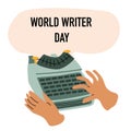 human hand writing on typewrite, writer day concept