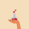 Human hands with a bottle of love potion vector illustration Royalty Free Stock Photo