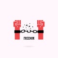 Human hands and broken chain with the bird symbols.Freedom concept.Vector illustration Royalty Free Stock Photo