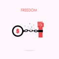 Human hands and broken chain with the bird symbols.Freedom or in Royalty Free Stock Photo