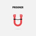 Human hands and the chain with U Letter symbols.Prison with Prisoner symbol.Dependence and Un-freedom concept.Vector illustration