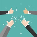 Human hands clapping. Applaud hands. Hand gestures - OK, Super. Vector illustration in flat style on green background Royalty Free Stock Photo