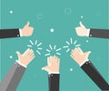 Human hands clapping. Applaud hands. Hand gestures - OK, Super. Vector illustration in flat style on green background Royalty Free Stock Photo