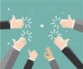 Human hands clapping. Applaud hands. Hand gestures. Vector illustration in flat style on green background Royalty Free Stock Photo