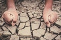 Human hands on cracked dry ground Royalty Free Stock Photo