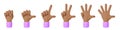 Human Hands Gestures. Set of 3d Cartoon Character Hands. Finger counting. African American hand