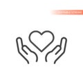 Human hands and heart line vector icon Royalty Free Stock Photo