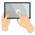 Human hands hold a touchscreen tablet computer. Royalty Free Stock Photo