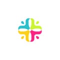 Human hands holder, abstract cross logo template, colorful union vector logo concept for business. Vector logotype