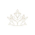 Human hands holding beautiful natural jewelry gem premium minimalist design line art icon vector