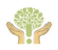 Human hands holding green tree symbol. Concept illustration for environment care or help project Royalty Free Stock Photo