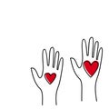 Human hands holding heart, charity concept, help and compassion, love symbol, simple flat vector