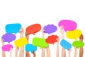 Human hands holding multi colored speech bubbles Royalty Free Stock Photo