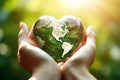 Human hands holding planet Earth in shape of heart. Generative AI Royalty Free Stock Photo