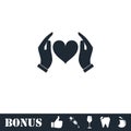 Human hands holding and protect heart icon flat Royalty Free Stock Photo