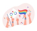 Lesbian, gay, bisexual, transgender, and queer people pride parade vector flat illustration.