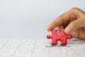 Human hands holding red jigsaw  with word problem & solution.  symbol of association and connection. business strategy Royalty Free Stock Photo