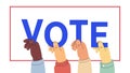 Human hands keep letters, word Vote. Text appeal for voters. Election of the President or Government, polling day in USA