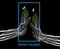 Human hands look like tree branches covering the bird, protect the birds green environment concept,