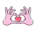 Human hands making heart sign. Line icon isolated on white background. Heart gesture Royalty Free Stock Photo