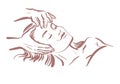 Human hands massaging beautiful lady model laying. Hand drawn sketch vector illustration. Royalty Free Stock Photo