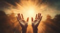 Human hands open palm up worship, prayer, by AI Generative