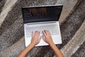 Human hands over laptop keypad during typing Royalty Free Stock Photo