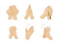 Human hands positions set. Person arms praying hopeful with beads God faith believe, applause