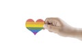 Human hands showing heart with a rainbow flag as a symbol of LGBT Royalty Free Stock Photo