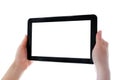 in human hands tablet computer touch-screen gadget with isolated