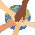 Human hands together over earth