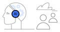 Human head with AI chip and gears, connected to cloud with user icons representing teamwork and technology Royalty Free Stock Photo