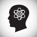 Human head with atom icon on white background for graphic and web design, Modern simple vector sign. Internet concept. Trendy Royalty Free Stock Photo