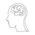 Human head and big brain in one line art style. Continuous drawing illustration. Abstract linear Vector Royalty Free Stock Photo