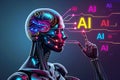 Human head with brain circuits representing artificial intelligence and technological innovation.