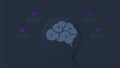 Human head with brain. Creative infographic presentation. Dark neumorphic illustration with 4 steps