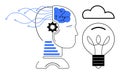 Human Head with Brain, Light Bulb, and Cloud Representing AI, Creativity, and Cloud Computing Royalty Free Stock Photo