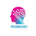 Human head brain logo design. Computer electronic technology sign. Concept vector illustration.