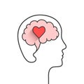 Human head and brain silhouette with heart shape