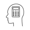 Human head with calculator inside linear icon