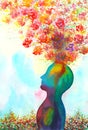 Human head, chakra power, inspiration abstract thinking, world, universe inside your mind, watercolor painting Royalty Free Stock Photo