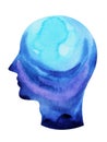 Human head, chakra power, inspiration abstract thought, world, universe inside your mind Royalty Free Stock Photo