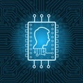Human Head On Chip Icon Over Blue Circuit Motherboard Background Royalty Free Stock Photo