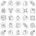 Human Head with a Chip outline vector AI concept icons set