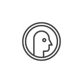 Human head in circle outline icon