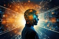 human head with circuit and binary code on background. Royalty Free Stock Photo