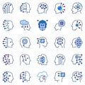 Human Head with Circuits creative icons set. AI and ML Brain signs